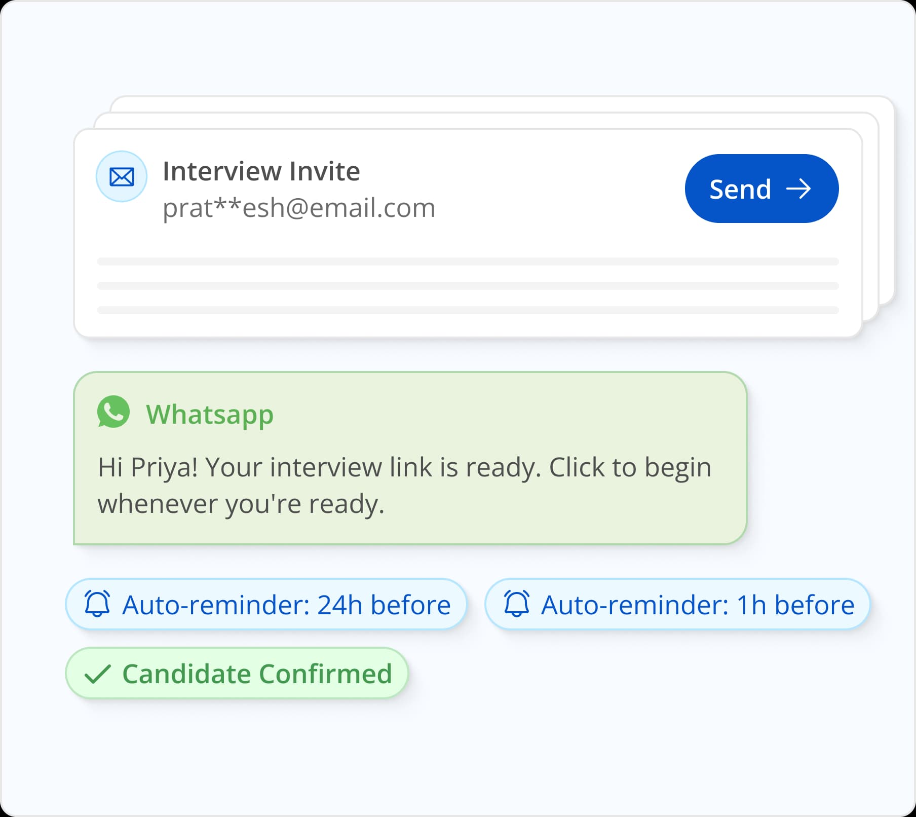 Interview invite email and WhatsApp automation illustration placeholder