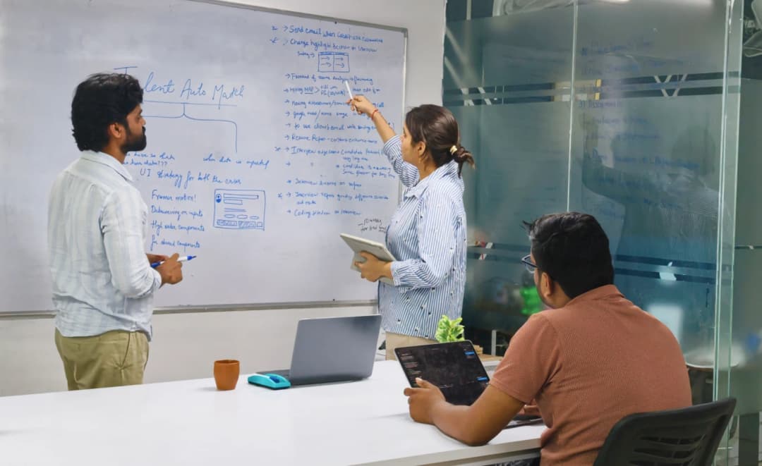 Team brainstorming in a meeting room
